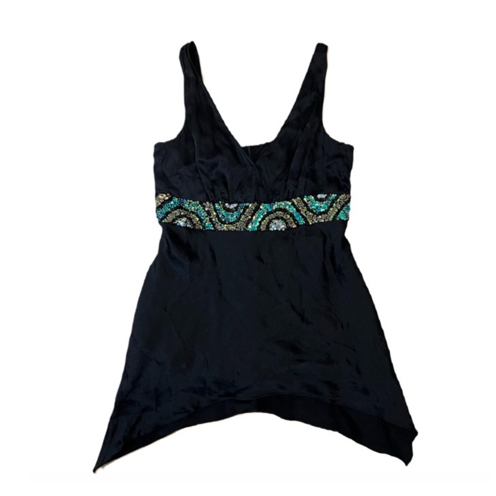 Spenser Evening Plunge Top with Sequins, Size 6, Black